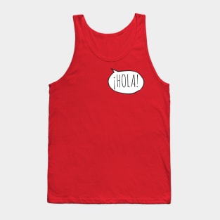 Cheerful ¡HOLA! with white speech bubble on red (Español / Spanish) Tank Top